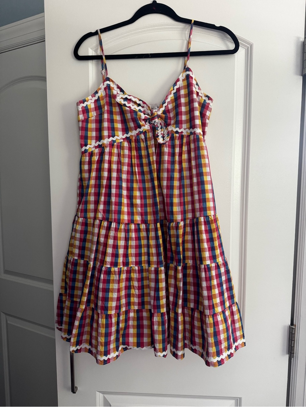 English Factory Multicolor Gingham Tiered Sundress with Ruffle Trim
